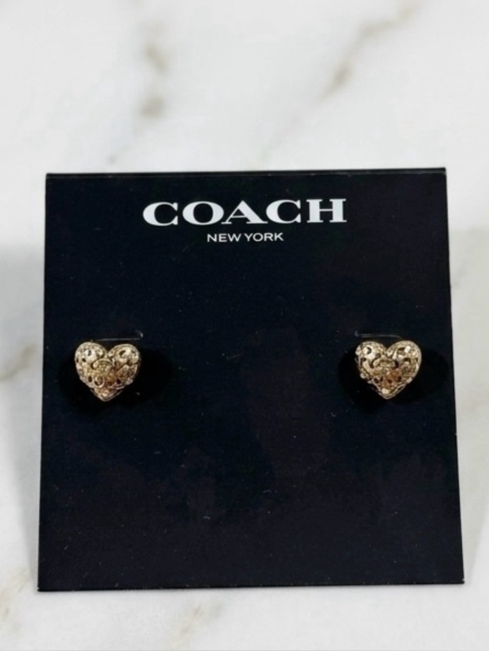 COACH Faux Stone Signature Quilted Heart Stud Earrings